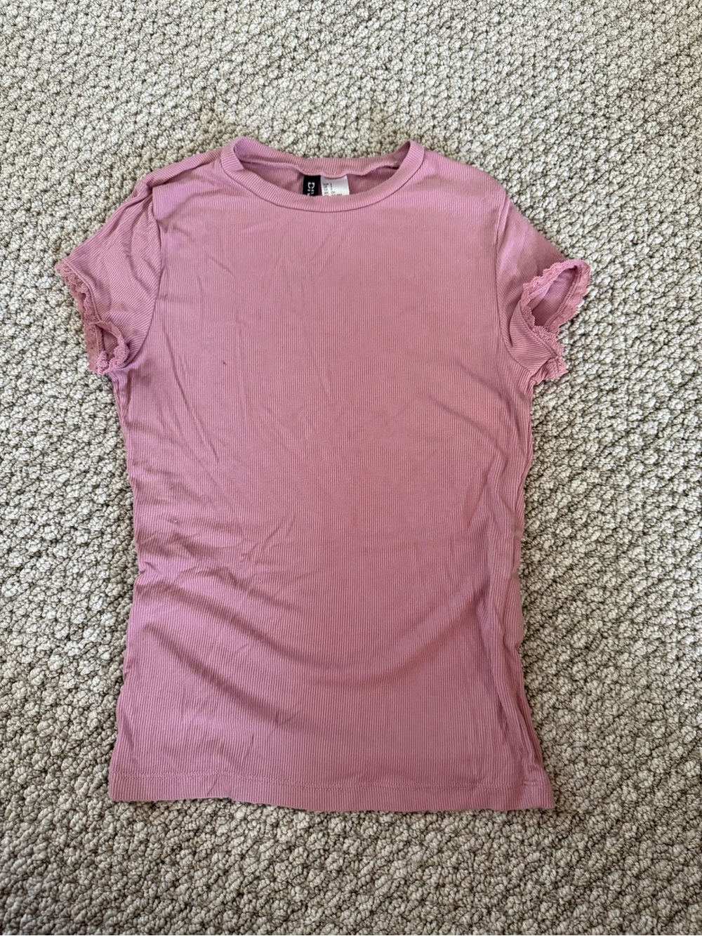 H&M Dusty Rose Ribbed Short Sleeve Tee